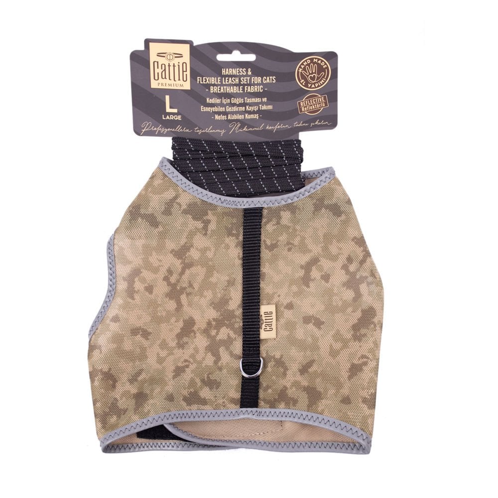 Cattie Lastikli Kedi Gezdirme Tasması 1.5x30-40cm (Kamuflaj)
