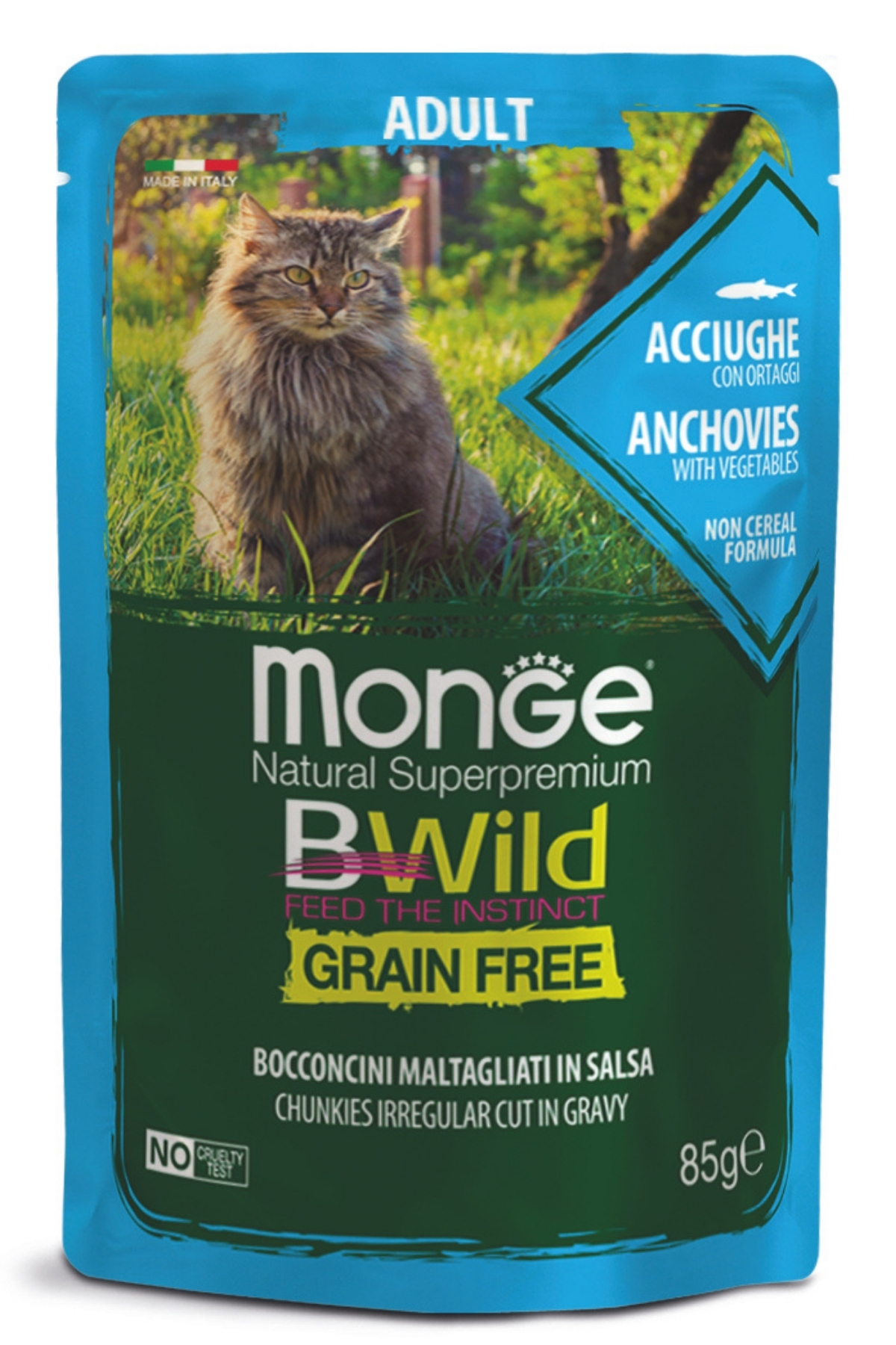 Monge Bwild Tahılsız Hamsili ve Sebzeli Yetişkin Yaş Kedi Maması 85 Gr