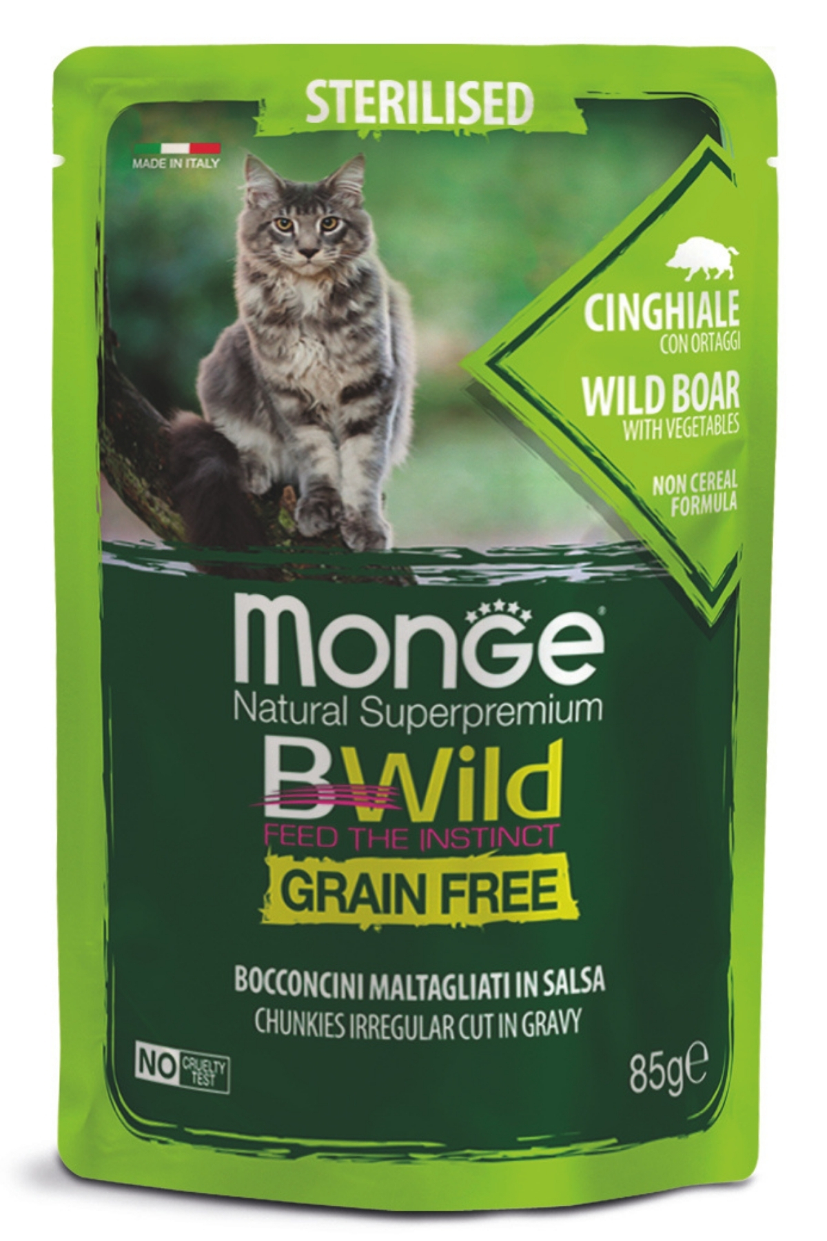 Monge Bwild Tahılsız Yaban Domuzlu ve Sebzeli Kısırlaştırılmış Yaş Kedi Maması 85 Gr