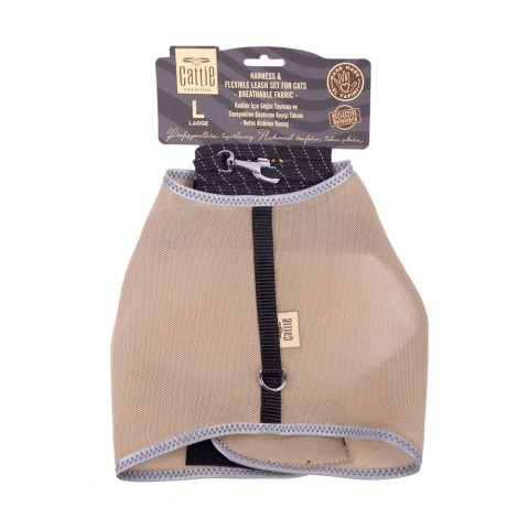 Cattie Lastikli Kedi Gezdirme Tasması 1.5x30-40cm (Bej)