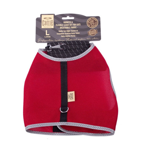 Cattie Lastikli Kedi Gezdirme Tasması 1.5x30-40cm (Kırmızı)