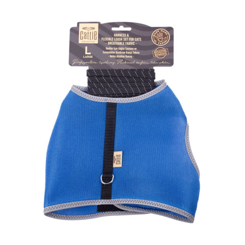 Cattie Lastikli Kedi Gezdirme Tasması 1.5x30-40cm (Mavi)