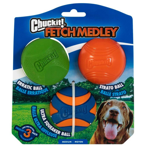 Chuckit! Fetch Medley (Gen 2) Köpek Oyun Topu Seti 3'lü Paket (Orta Boy)