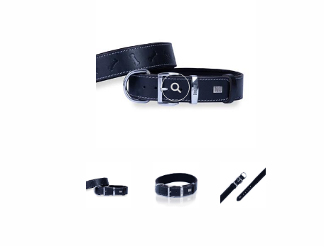 Doggie Konforlu Gerçek Deriden El Yapımı Kemik Desenli Köpek Boyun Tasması 3,5x52-60cm - Black