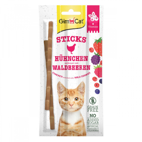 Gimcat Sticks Tavuklu & Yabani Meyveli Kedi Ödül Çubuğu 15 gr, 3lü