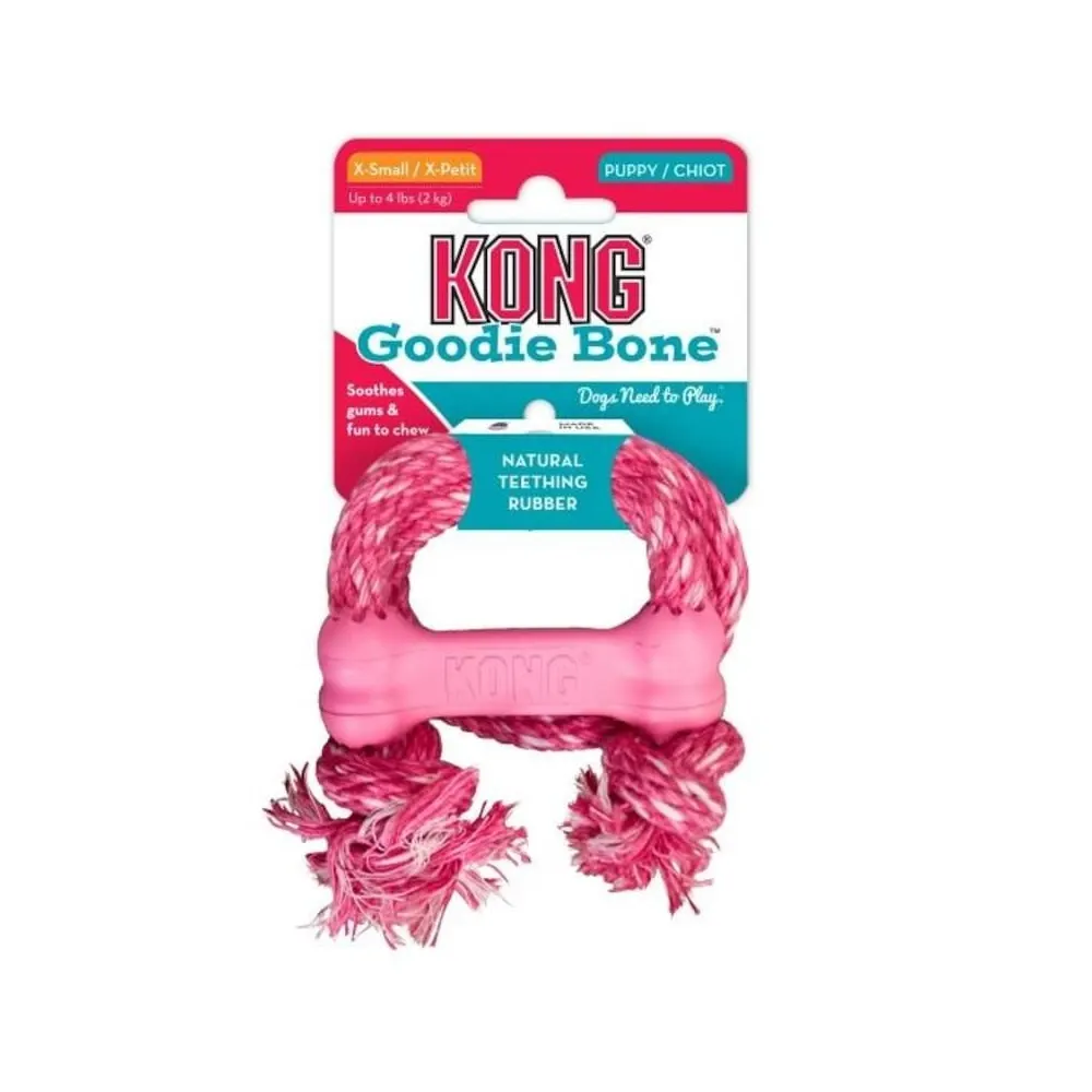 KONG Puppy Goodie Bone Kemik Şeklinde Çok Amaçlı İp Sallantılı Yavru Köpek Oyuncağı XS