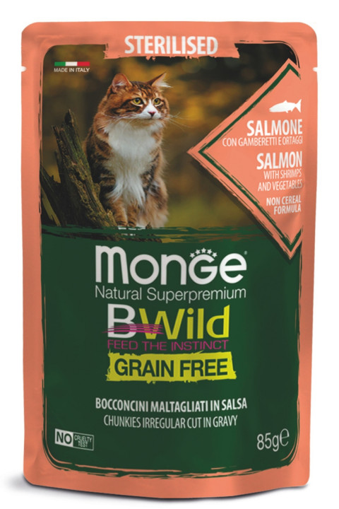 Monge Bwild Tahılsız Somonlu Karidesli Sebzeli Kısırlaştırılmış Yaş Kedi Maması 85 Gr