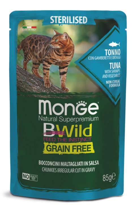 Monge Bwild Tahılsız Ton Balıklı Karidesli Sebzeli Kısırlaştırılmış Yaş Kedi Maması 85 Gr