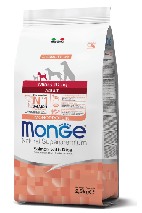 Monge Mini Adult Tek Proteinli Somonlu Pirinçli Yetişkin Köpek Maması 2,5 Kg