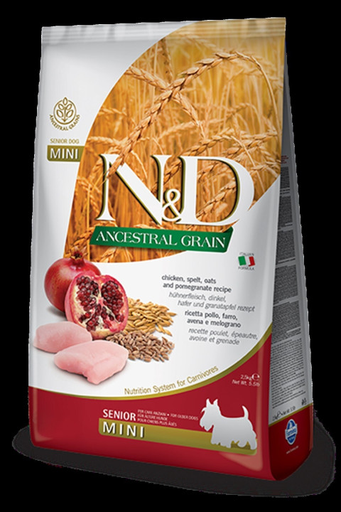 N&D Az Tahıllı Senior Tavuk & Nar Adult Mini Köpek Maması - 2.5 Kg